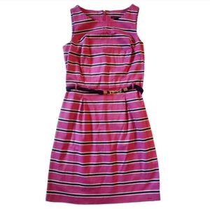 Tommy Hilfiger Pink, Navy & White Striped Sleeveless Dress Navy Rope Belt Size 8